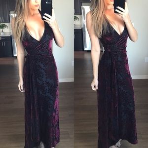 Dress the Population Black and Burgundy Maxi Dress